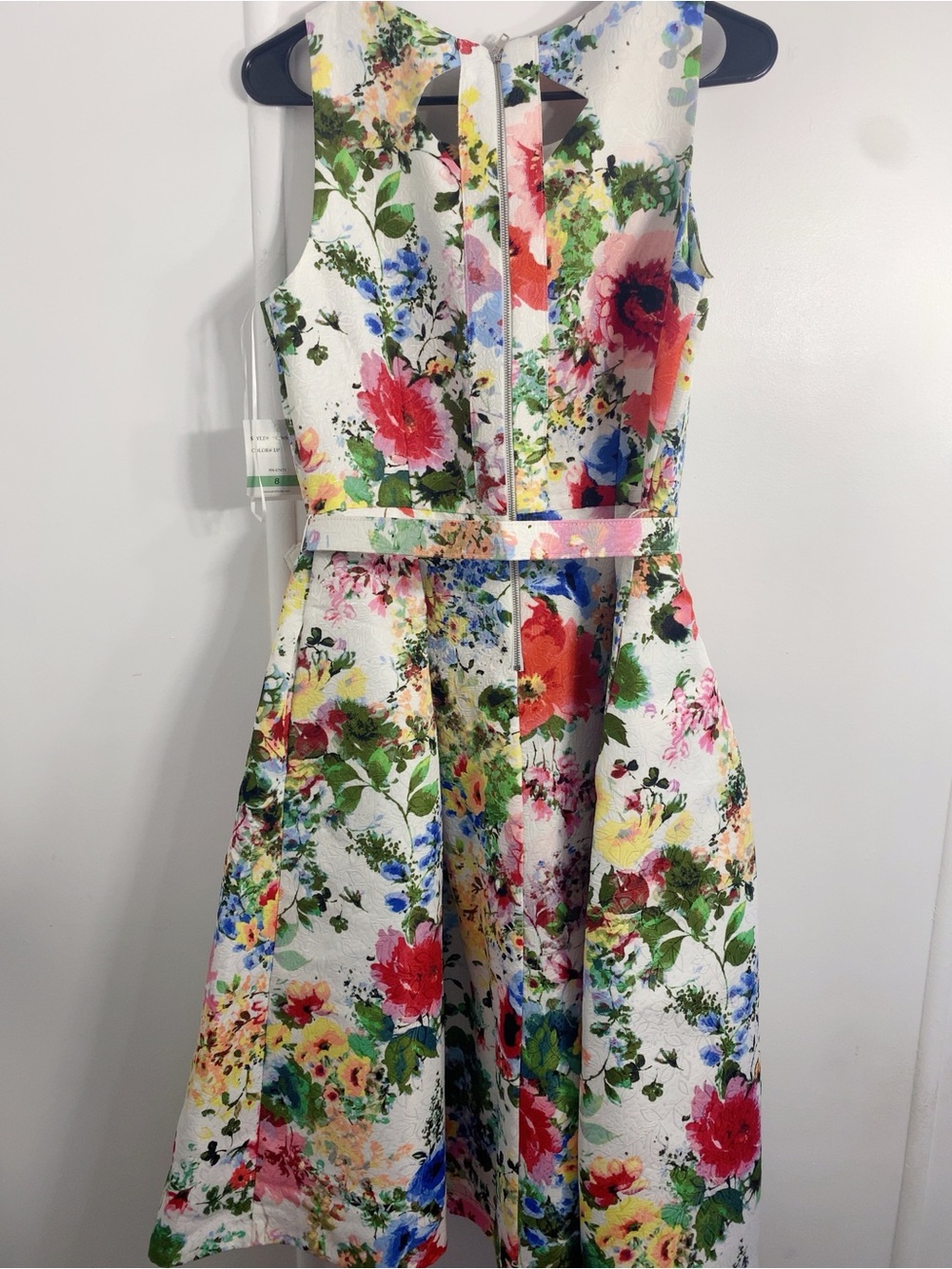 Floral Print Sleeveless Fit-and-Flare Kids Dress - White with Multicolor Flowers - Picture 6 of 6